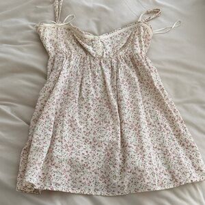 Mango Floral Spaghetti Strap Top - Cream and Pink